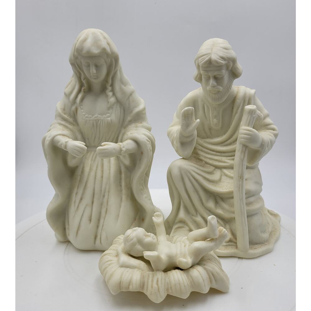 VINTAGE Bisque Holy Family White Ceramic Porcelain Nativity Joseph Mary Jesus